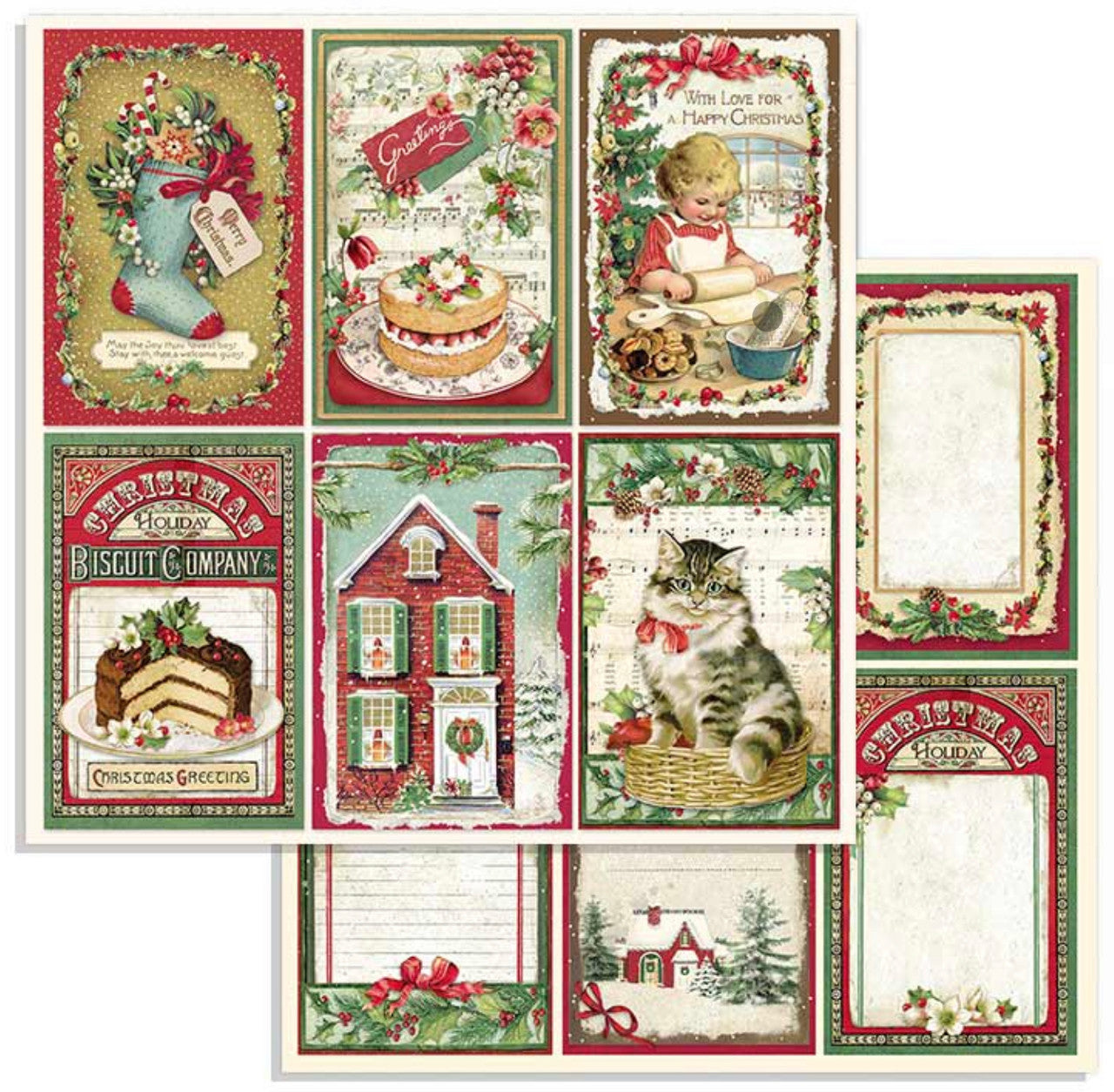 Paquete de papel navideño clásico Stamperia 8" x 8"