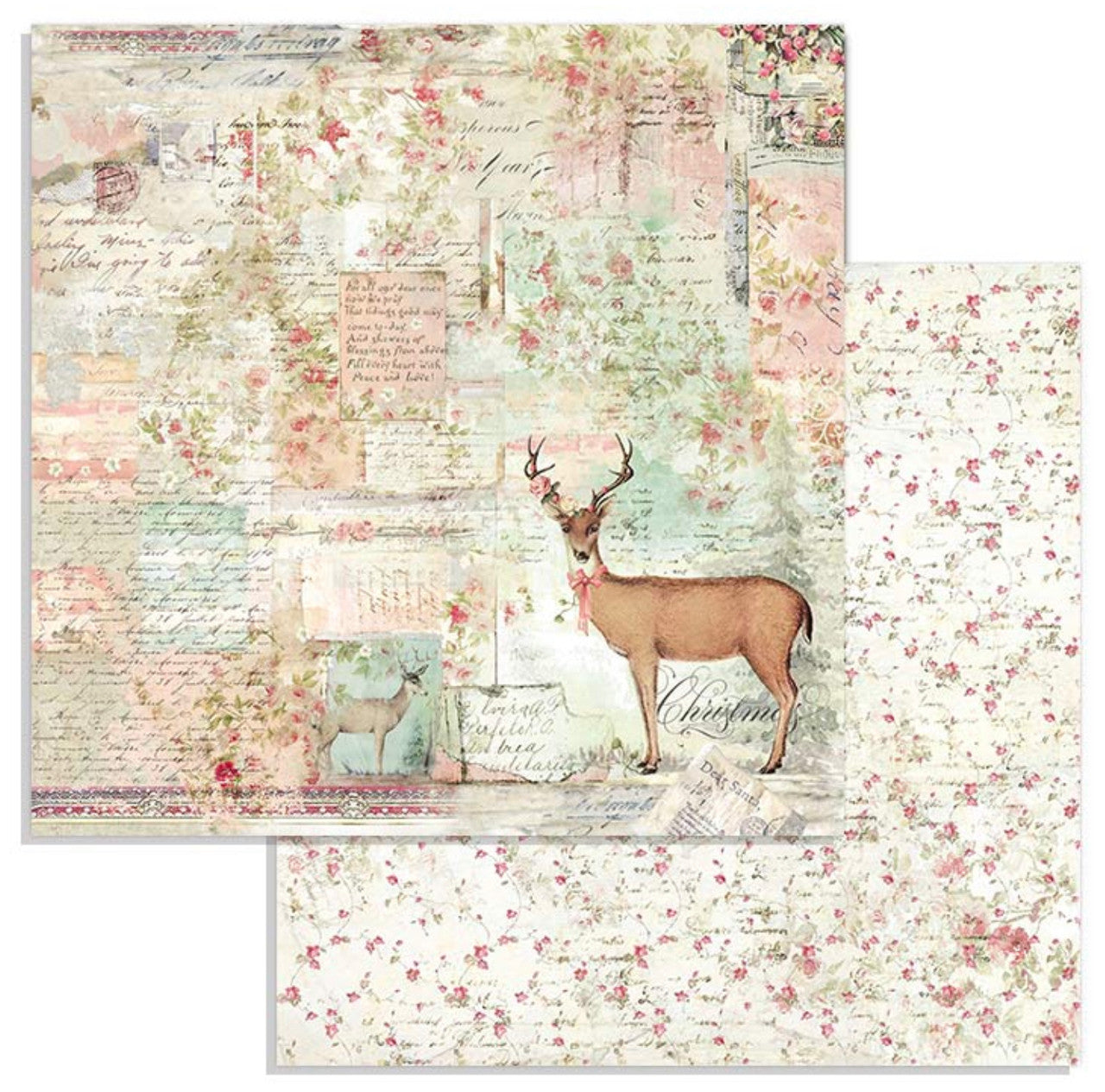 Paquete de papel navideño rosa Stamperia 8" x 8"