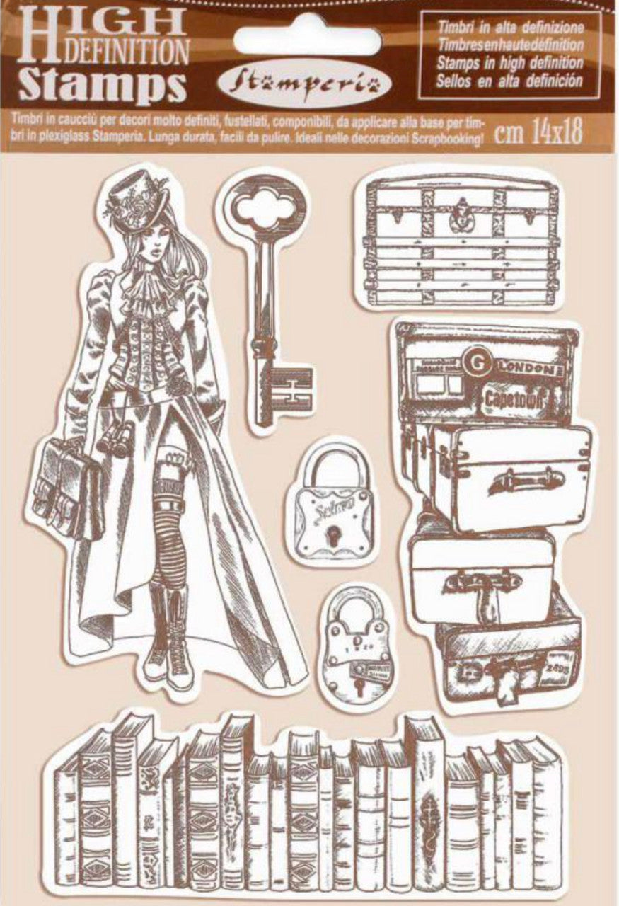 Set de sellos de caucho natural Stamperia HD - Lady Vagabond