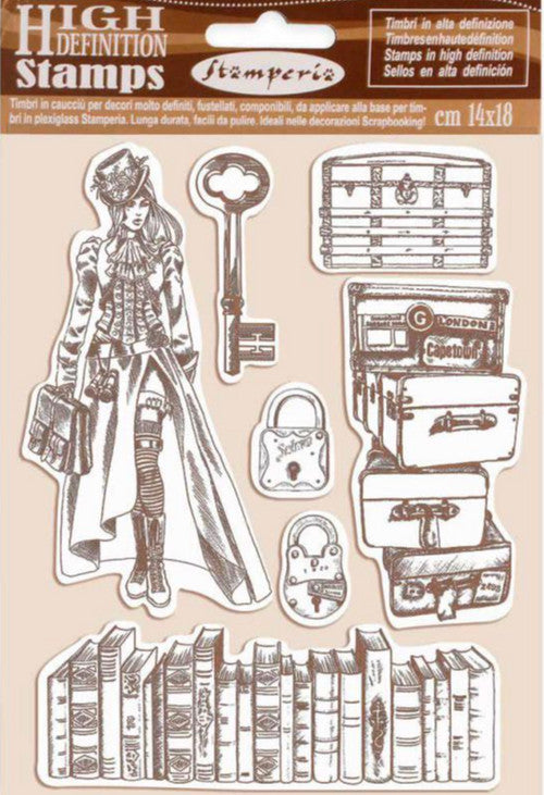 Set de sellos de caucho natural Stamperia HD - Lady Vagabond