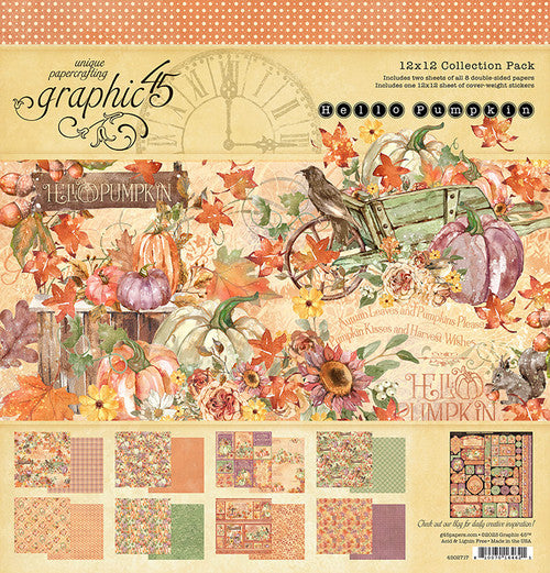 Paquete de colección Graphic 45 Hello Pumpkin 12x12 con pegatinas