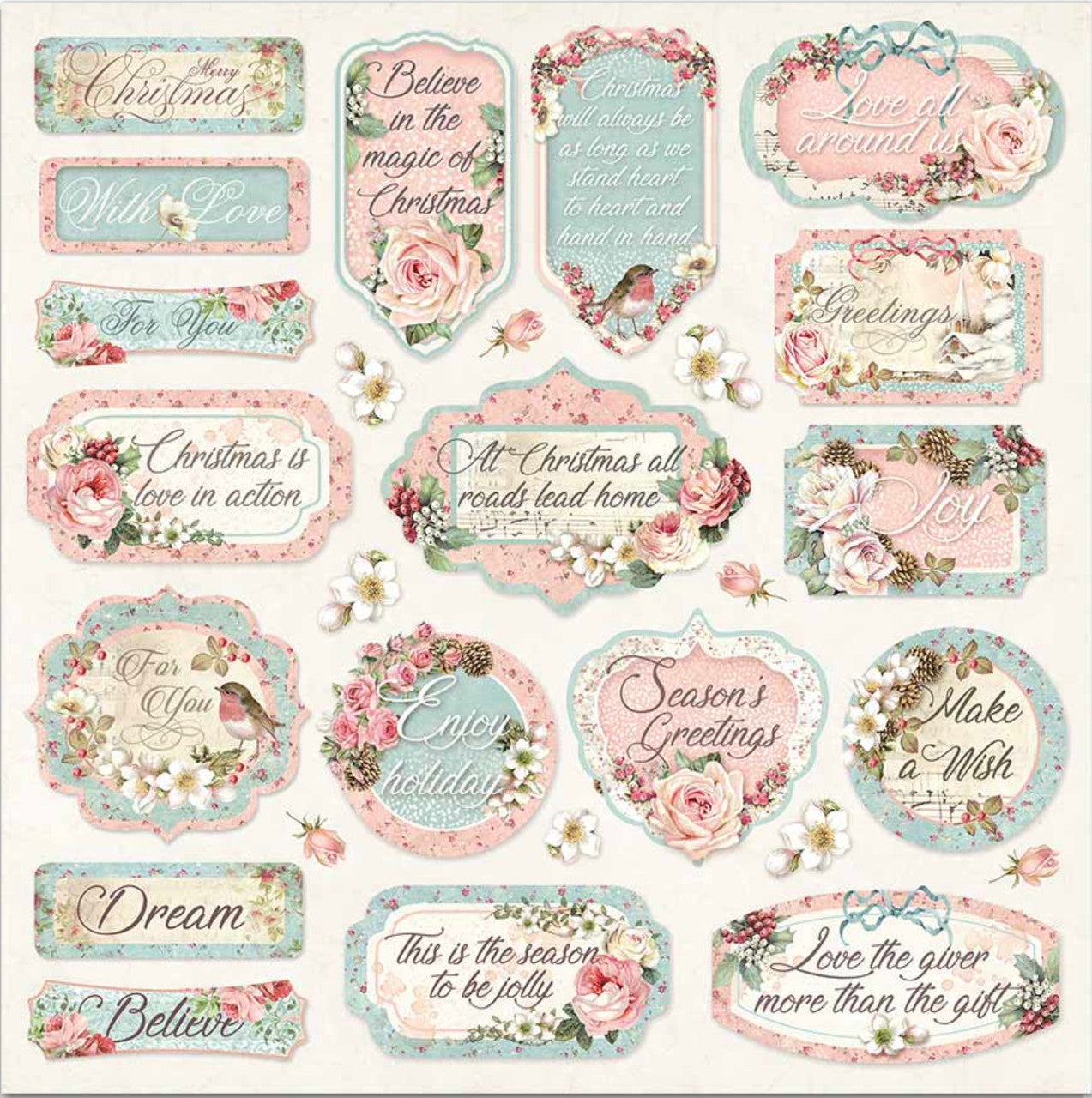 Stamperia Paquete de papel de doble cara navideño rosa, 6" x 6"
