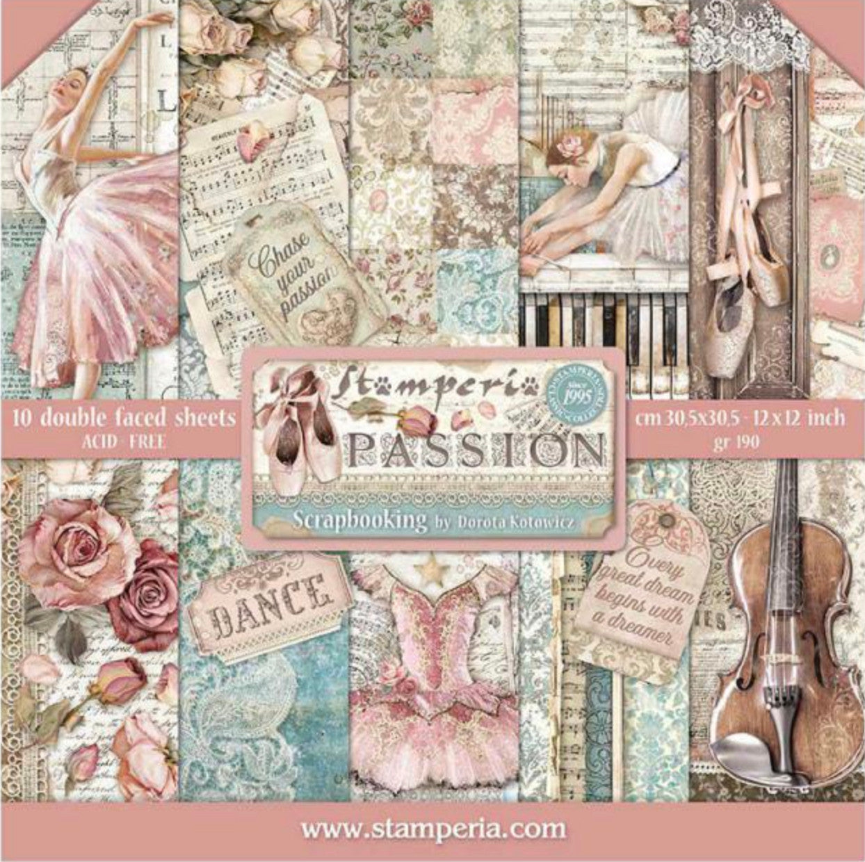 Colección de papel Stamperia Passion de 12” x 12”