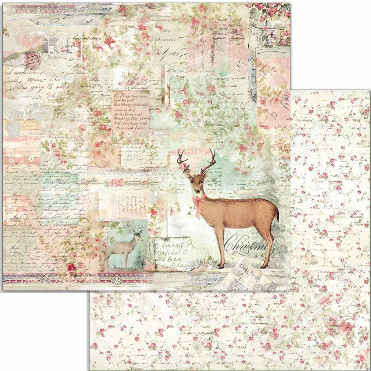 Paquete de papel navideño rosa Stamperia 12" x 12"