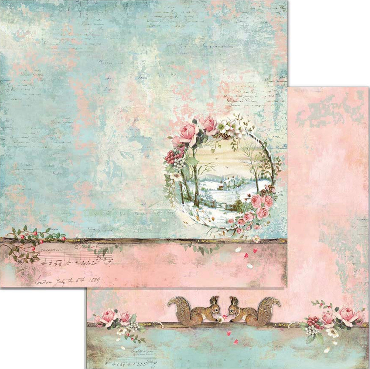 Stamperia Paquete de papel de doble cara navideño rosa, 6" x 6"