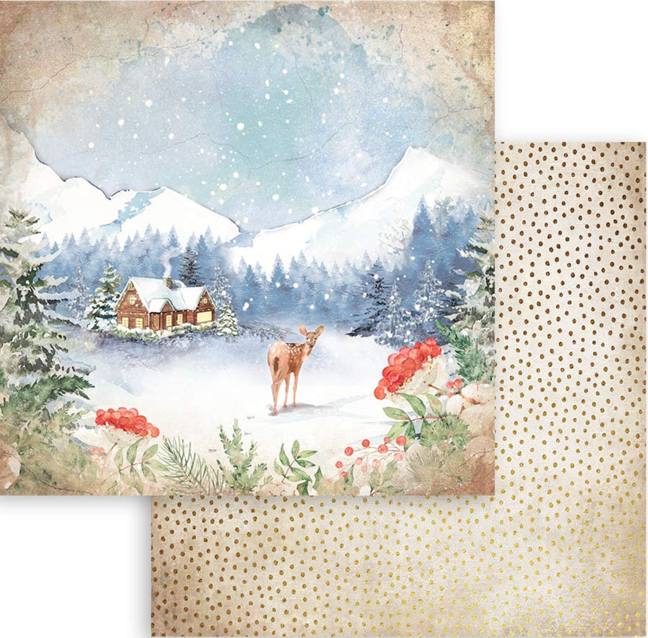 Stamperia Romantische Collectie - Huis voor de Feestdagen 30 x 30 cm Papiercollectie