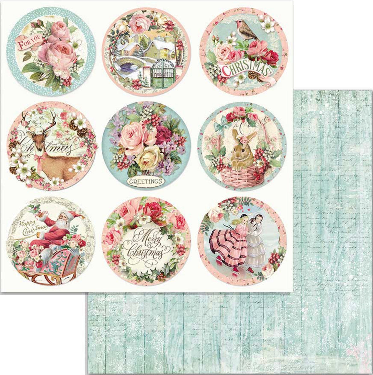 Stamperia Paquete de papel de doble cara navideño rosa, 6" x 6"