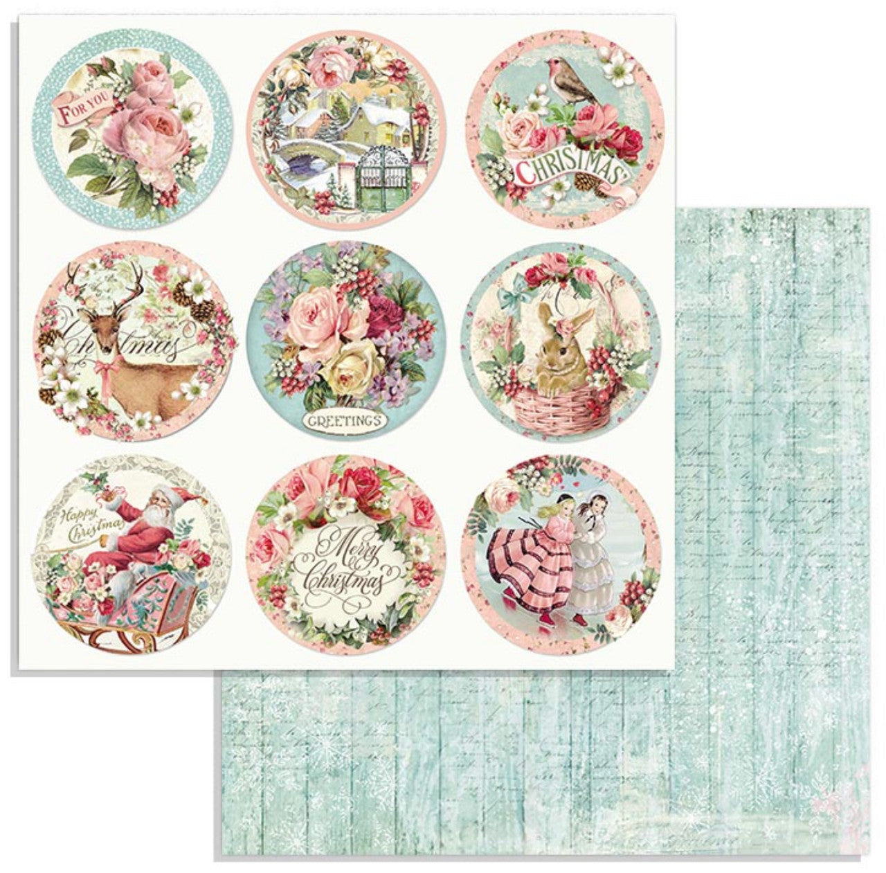 Paquete de papel navideño rosa Stamperia 8" x 8"
