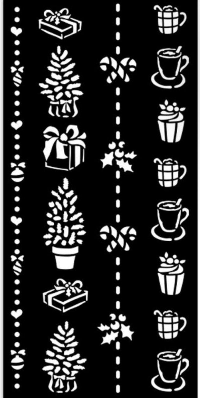 Stamperia Plantilla Gruesa Borde Navideño Regalo y Tazas