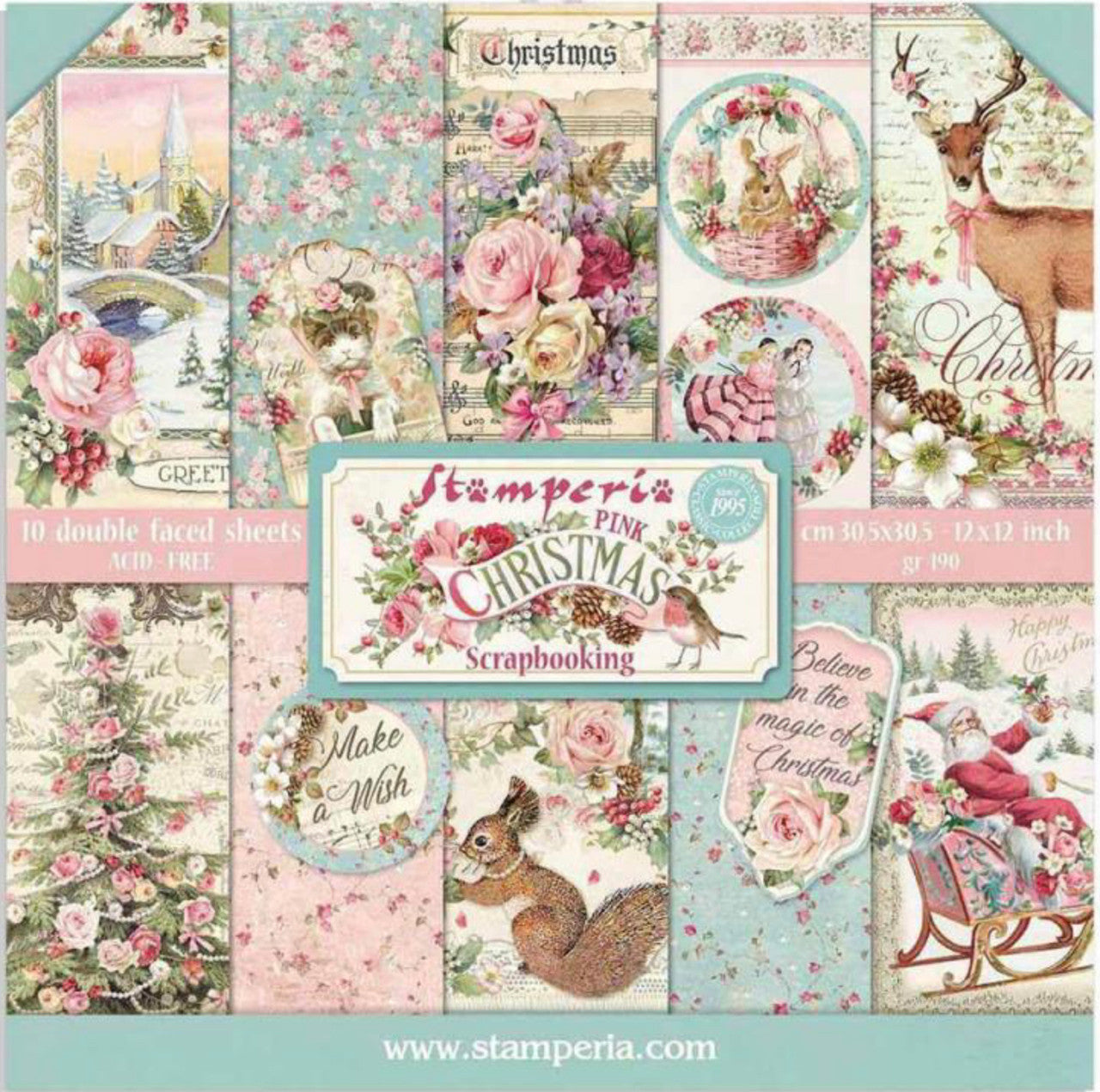Paquete de papel navideño rosa Stamperia 12" x 12"