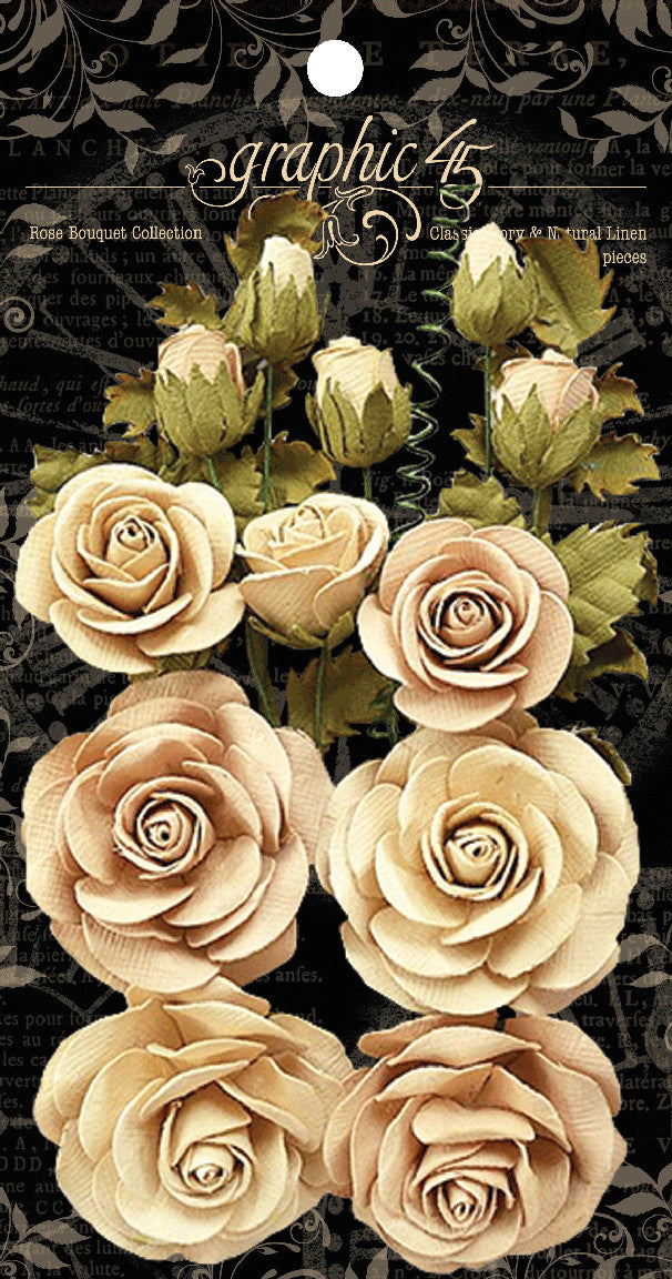 Graphic 45 Classic Ivory & Natural Linen Rose Bouquet Collection