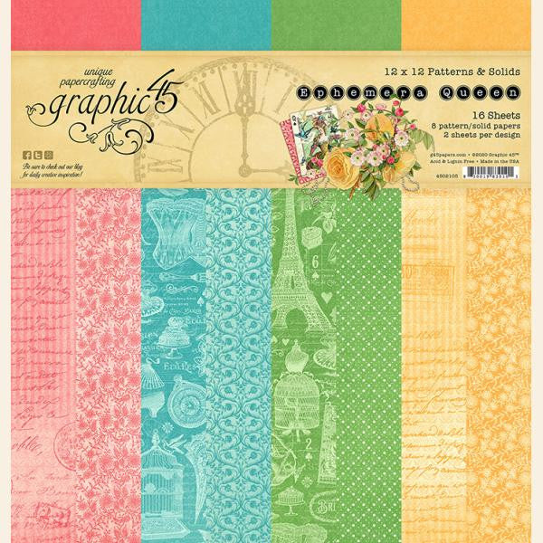 Graphic 45 Ephemera Queen 12” x 12” Patterns and Solids