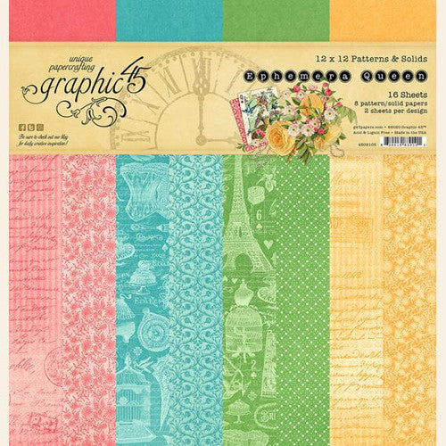 Graphic 45 Ephemera Queen 12” x 12” Patterns and Solids