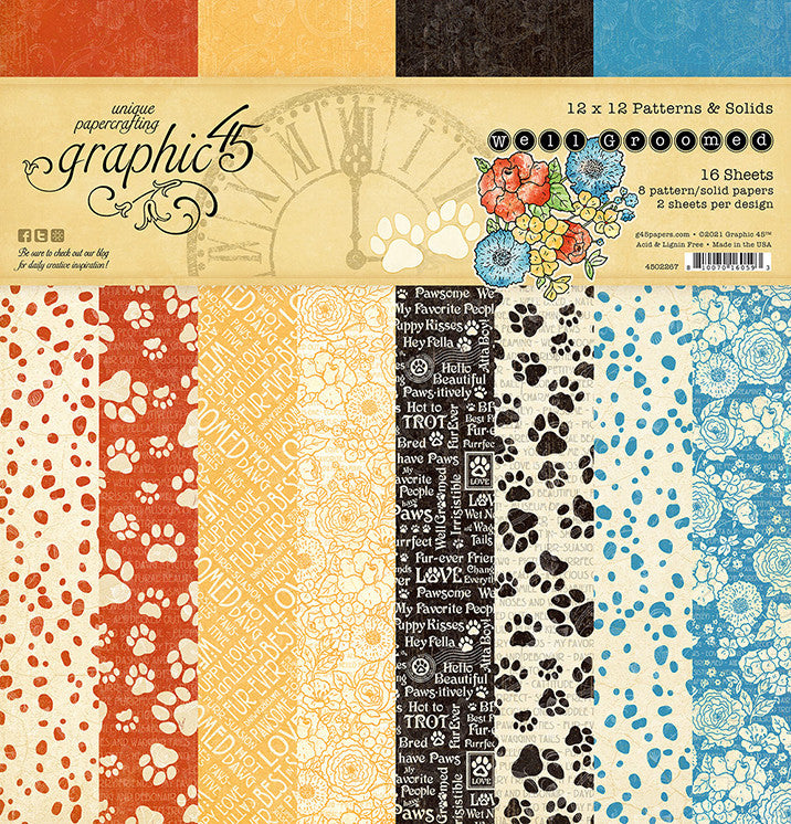 Graphic 45 Well Groomed 12” x 12” Solids & Patterns Pad