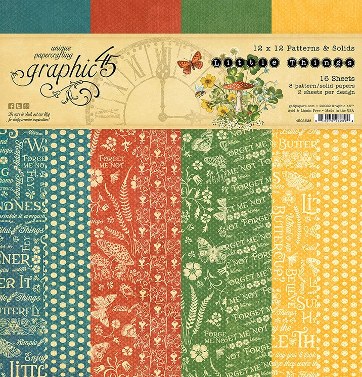 Graphic 45 Little Things Patterns and Solids 12” x 12” Collection Pack