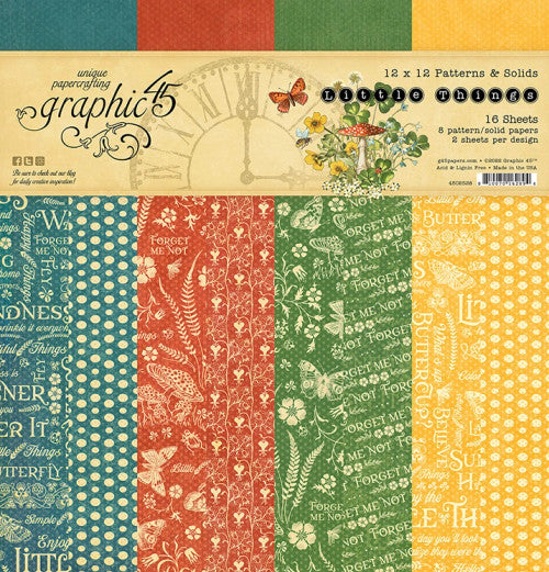 Graphic 45 Little Things Patterns and Solids 12” x 12” Collection Pack