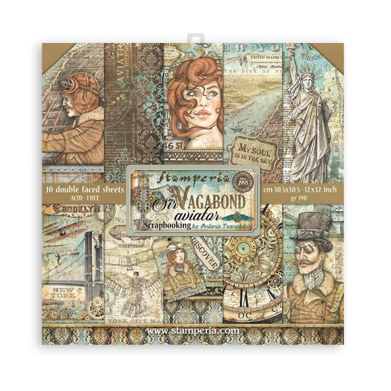 Stamperia Sir Vagabond Aviator Paquete de papel de 12" x 12"