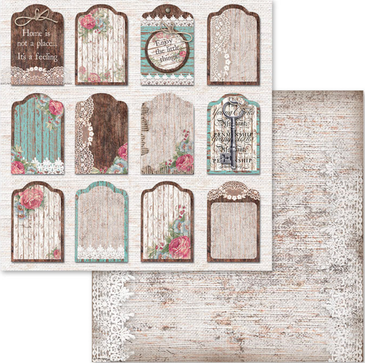 Paquete de papel Stamperia Rosas y Cordones 12" x 12"