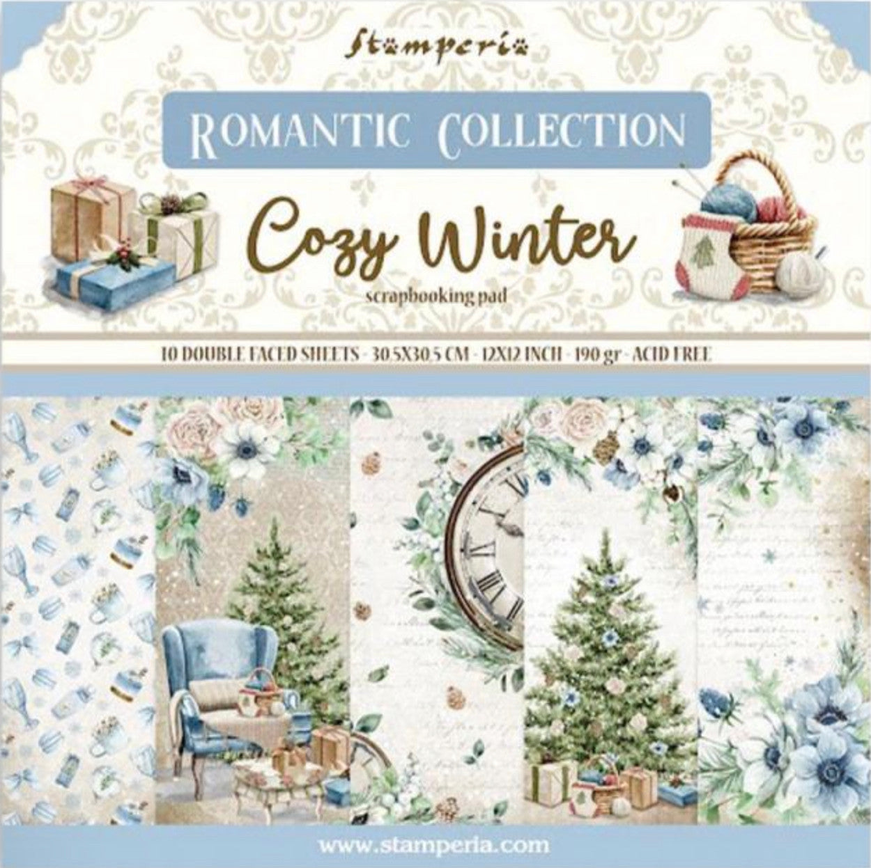 Colección Romántica Stamperia - Colección de papel Acogedor Invierno de 12" x 12"
