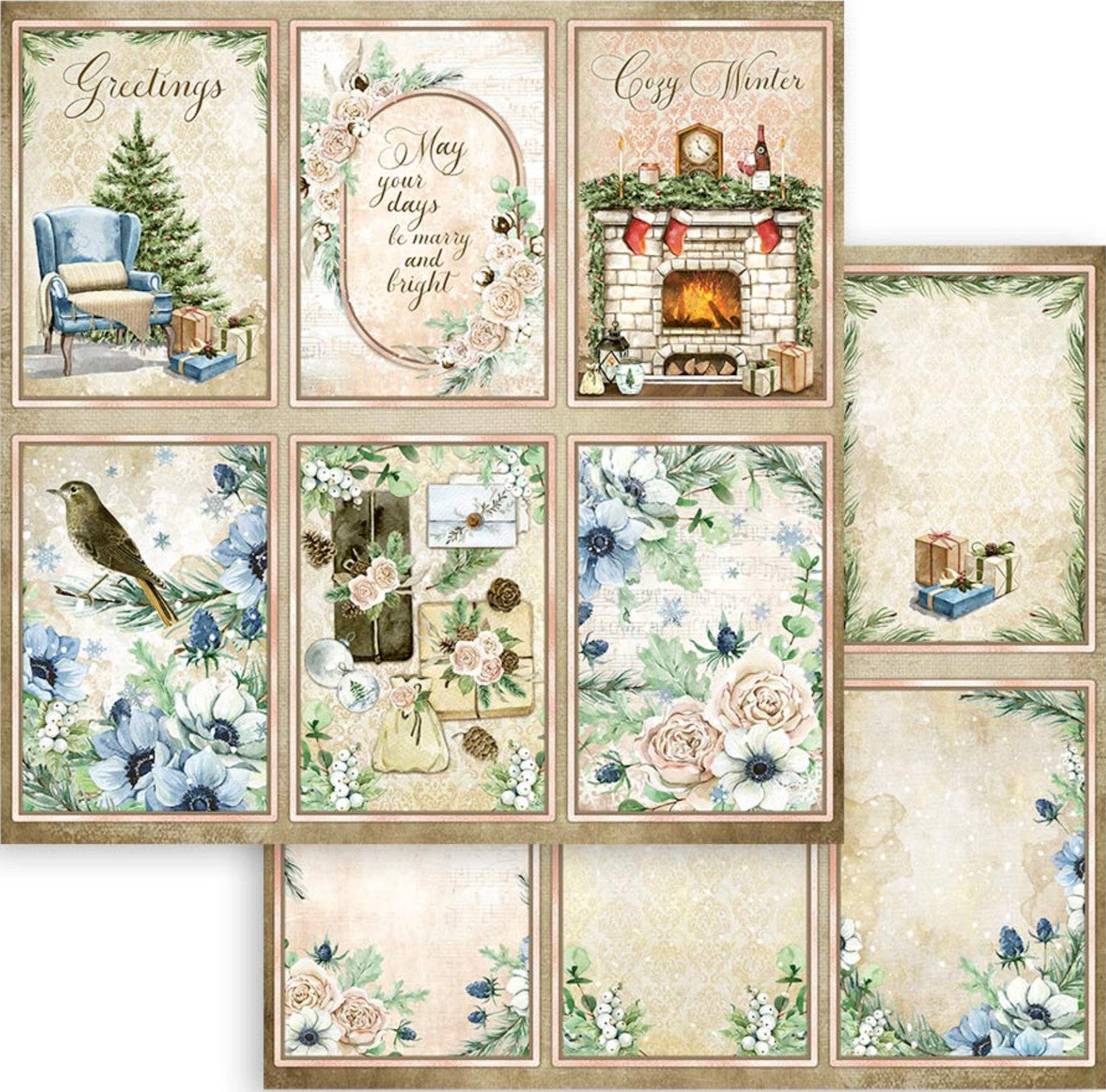 Colección Romántica Stamperia - Colección de papel Acogedor Invierno de 12" x 12"