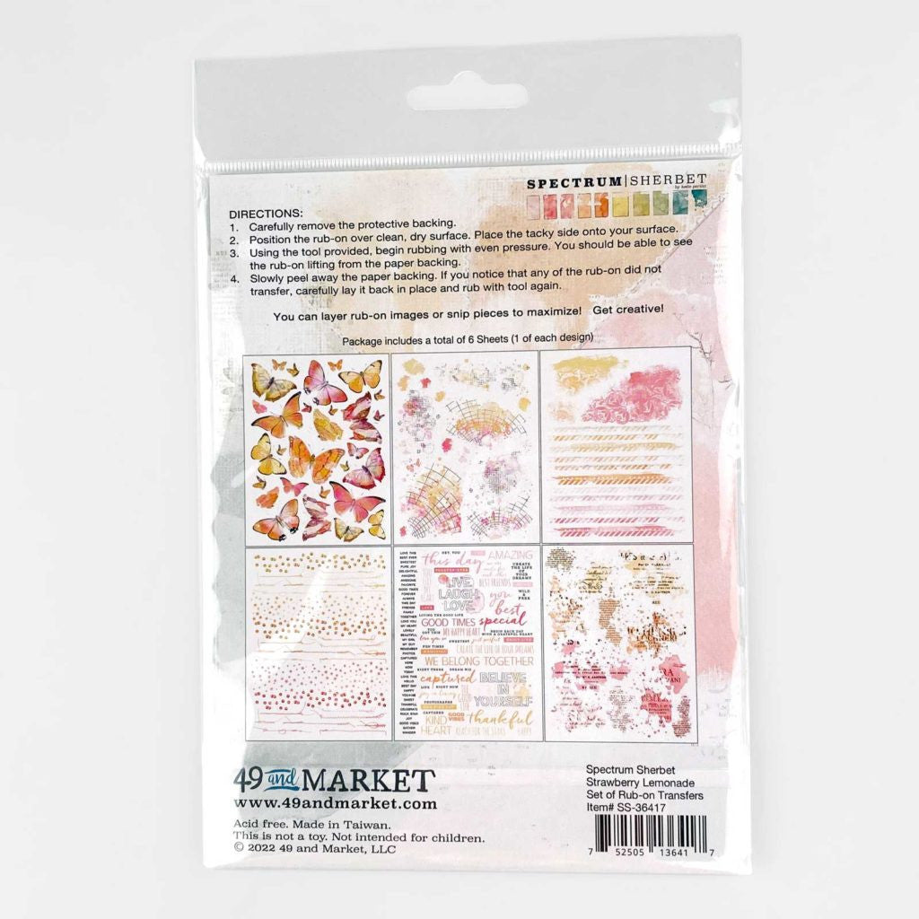 49 & Market Spectrum Sherbet - Juego de transferencia para frotar con limonada de fresa, 6 x 8
