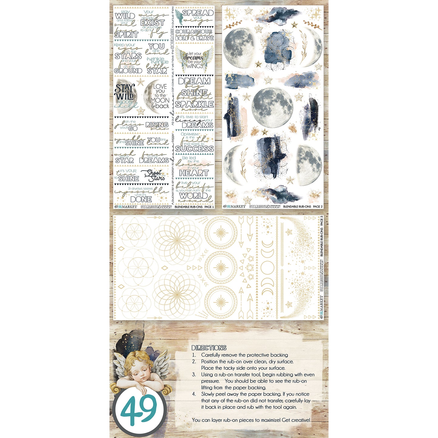 49 & Market Starlight Dreams Blendable 6 x 12 Rub-On Transfer Set