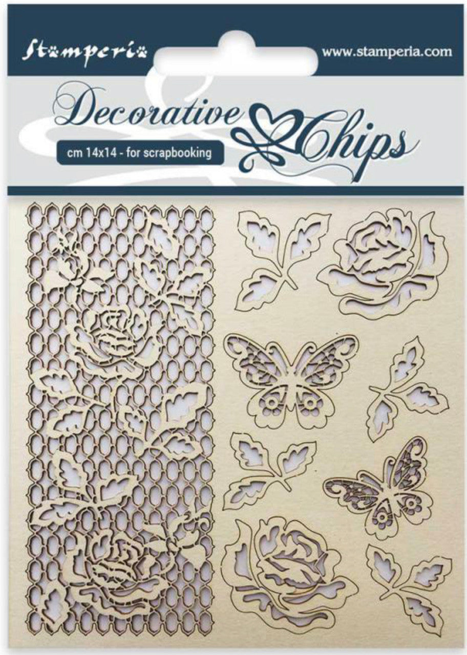 Stamperia Fichas Decorativas Rosa y Mariposa