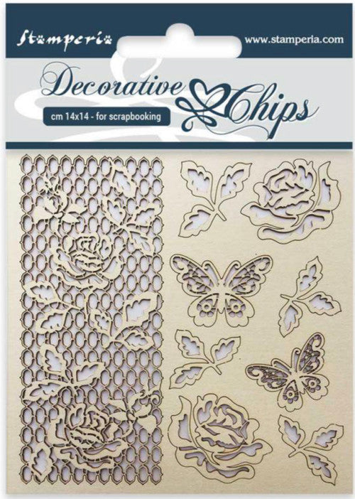 Stamperia Fichas Decorativas Rosa y Mariposa