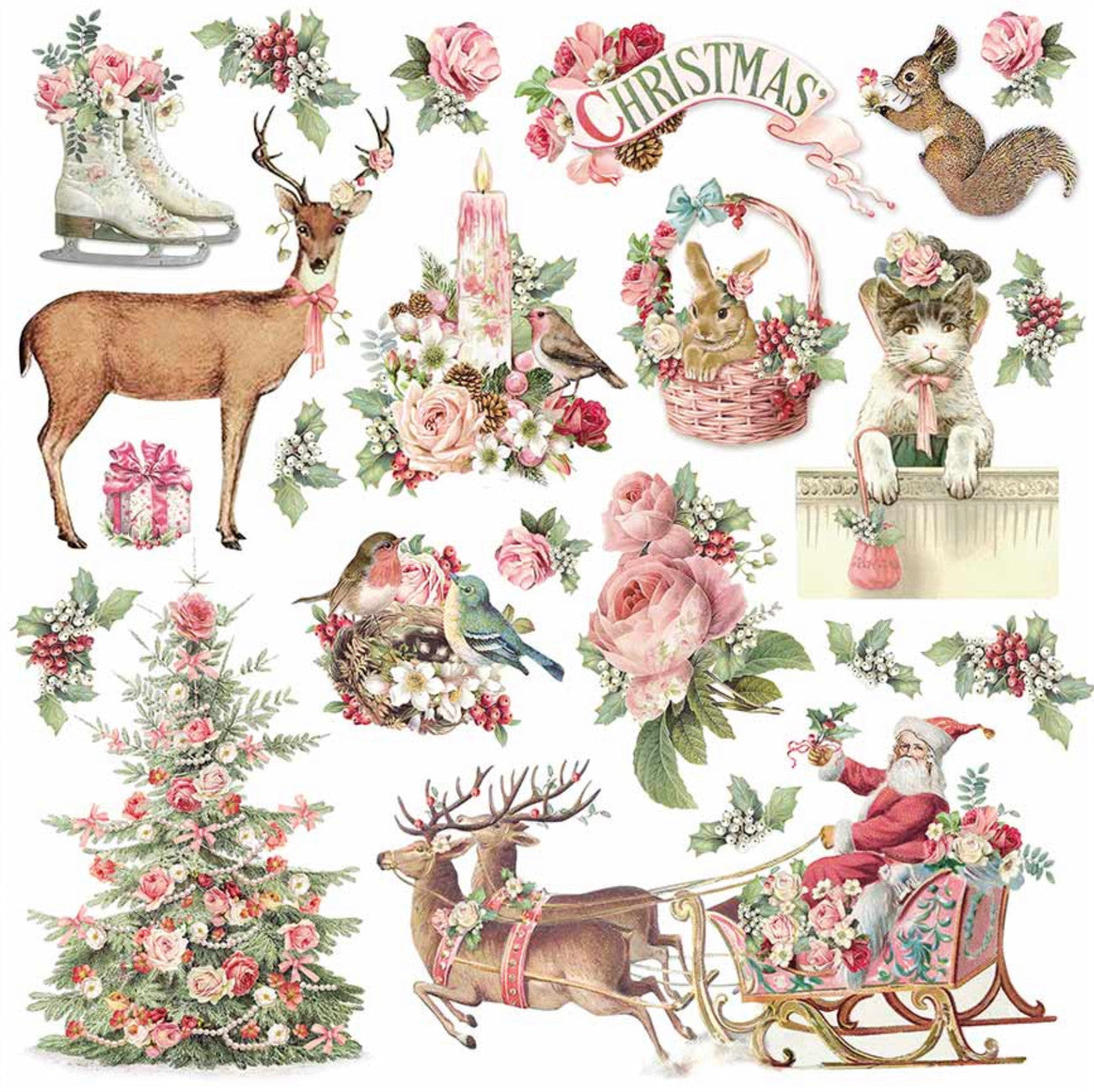 Paquete de papel navideño rosa Stamperia 12" x 12"