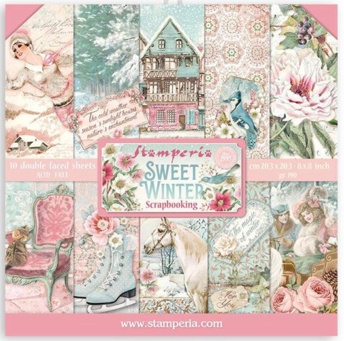 Stamperia Paquete de papel de doble cara Sweet Winter, 8" x 8"