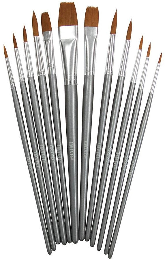 New 12 pc Detail Paint Brush Nylon Paint Brushes Medium & Long