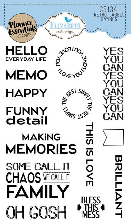 Elizabeth Craft Planner Essentials Stamp - Retro Label-uitspraken