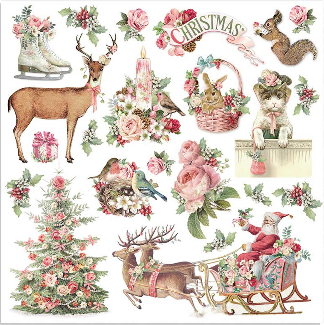 Paquete de papel navideño rosa Stamperia 8" x 8"