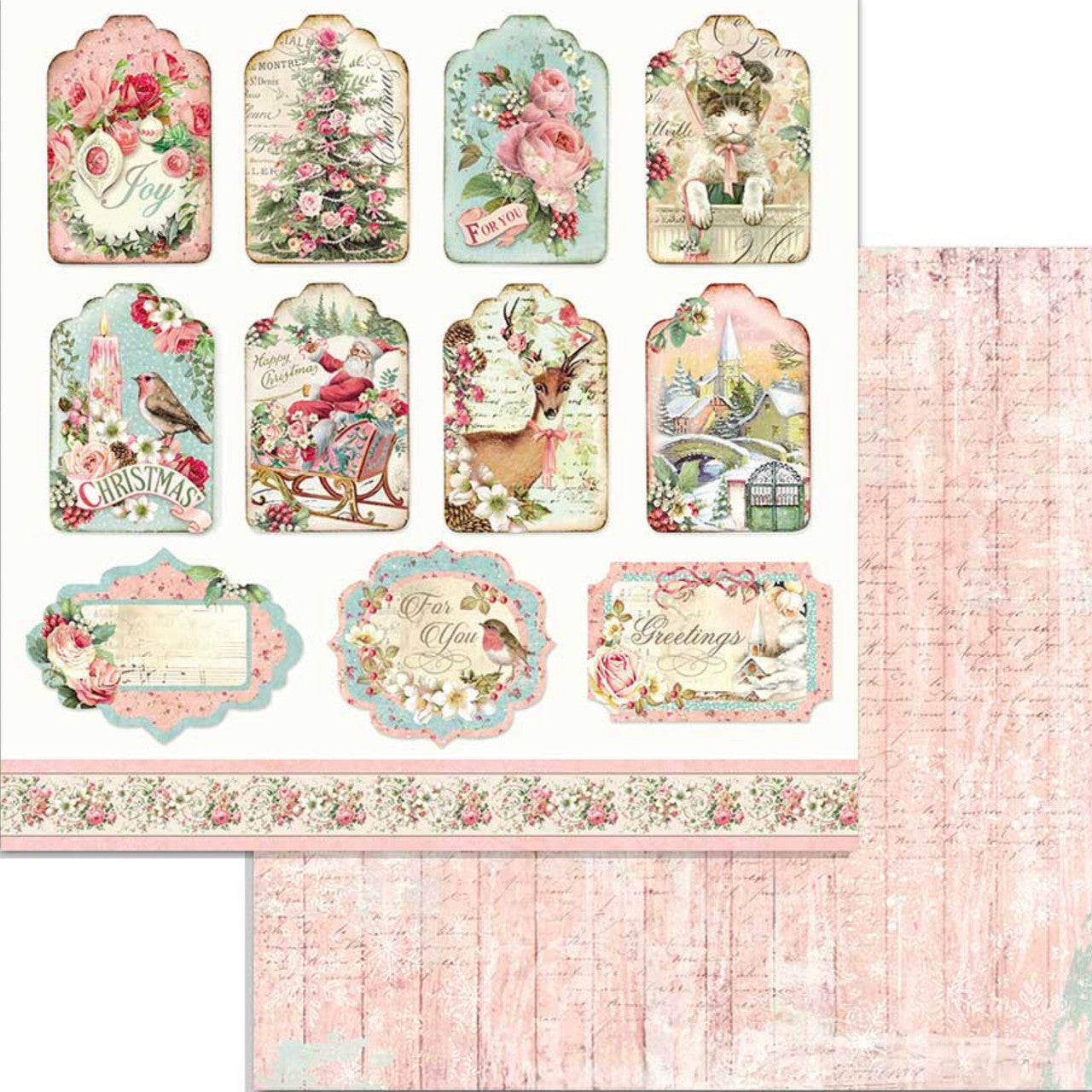 Stamperia Pink Christmas Double Faced Paper Pack 6” x 6”