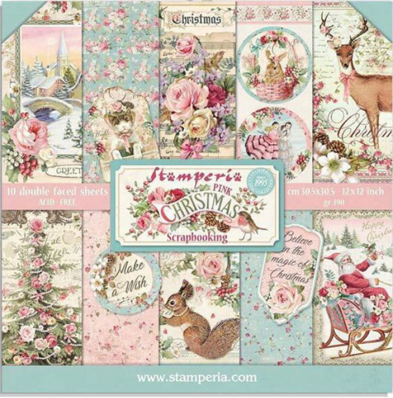 Paquete de papel navideño rosa Stamperia 8" x 8"