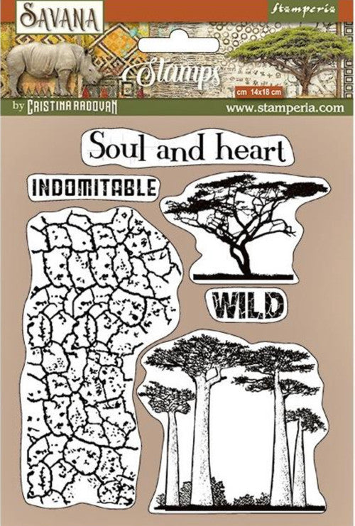Sello de caucho natural Stamperia HD - Savana Crackle and Tree
