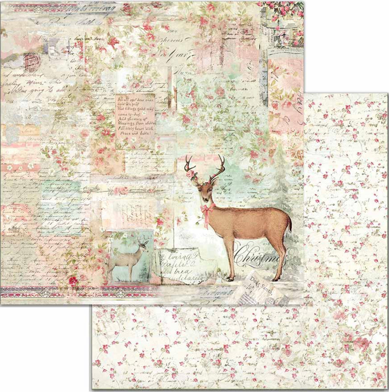 Stamperia Paquete de papel de doble cara navideño rosa, 6" x 6"