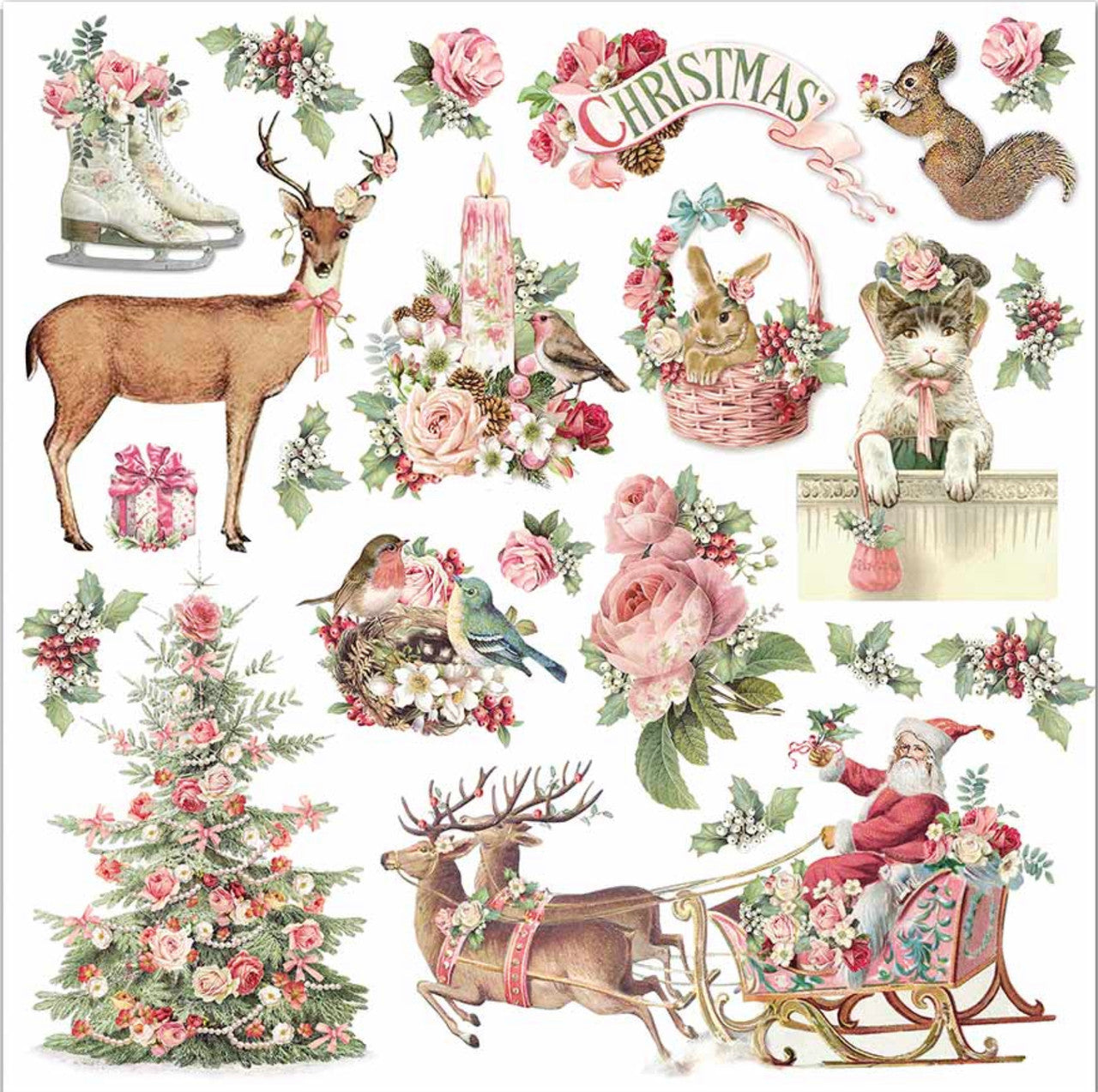 Stamperia Pink Christmas Double Faced Paper Pack 6” x 6”