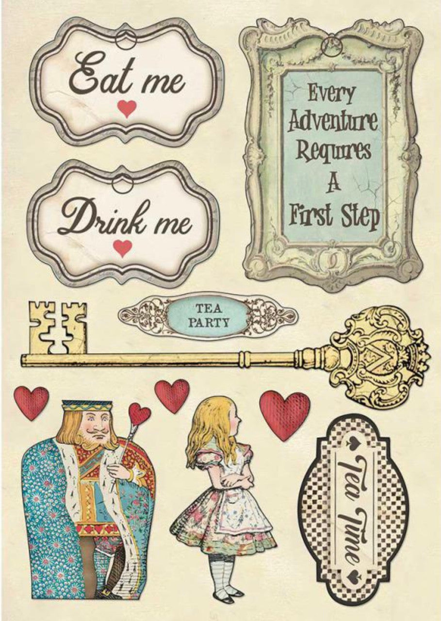 Stamperia Alice Drink Me Formas de madera de colores