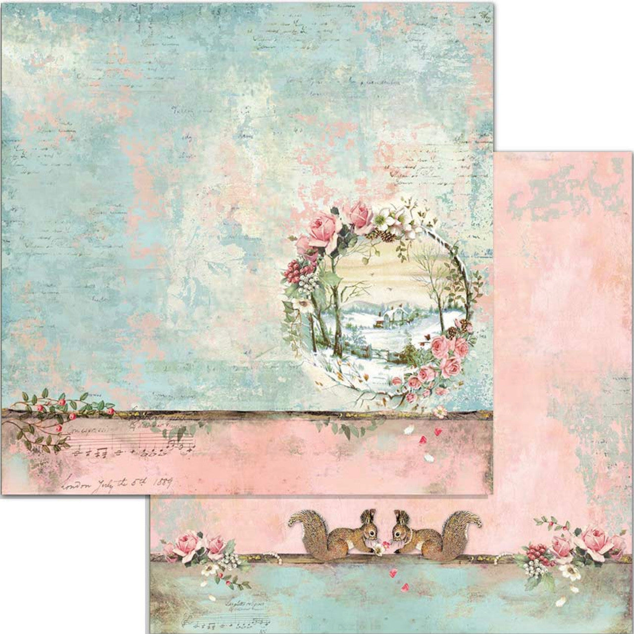 Paquete de papel navideño rosa Stamperia 12" x 12"