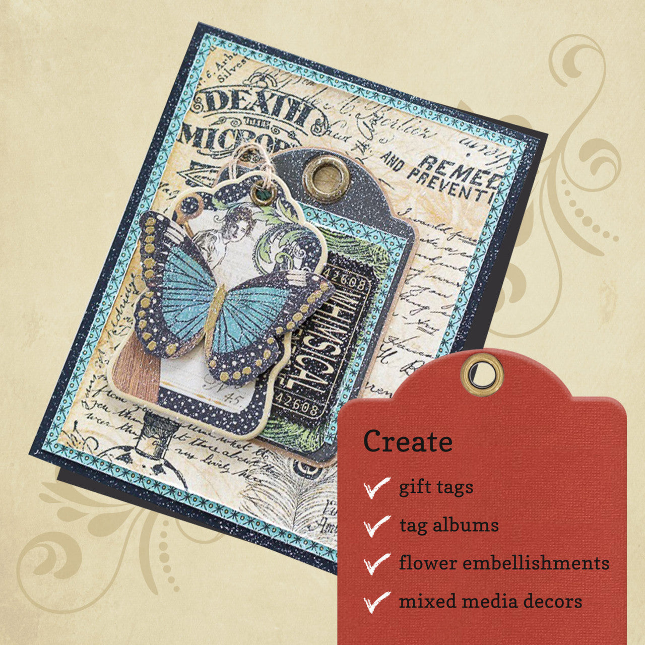 Troqueles de metal con etiqueta grande, etiqueta ATC y flor Graphic 45