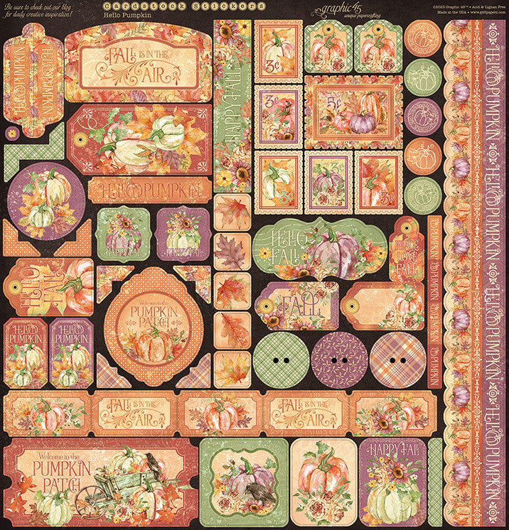 Paquete de colección Graphic 45 Hello Pumpkin 12x12 con pegatinas