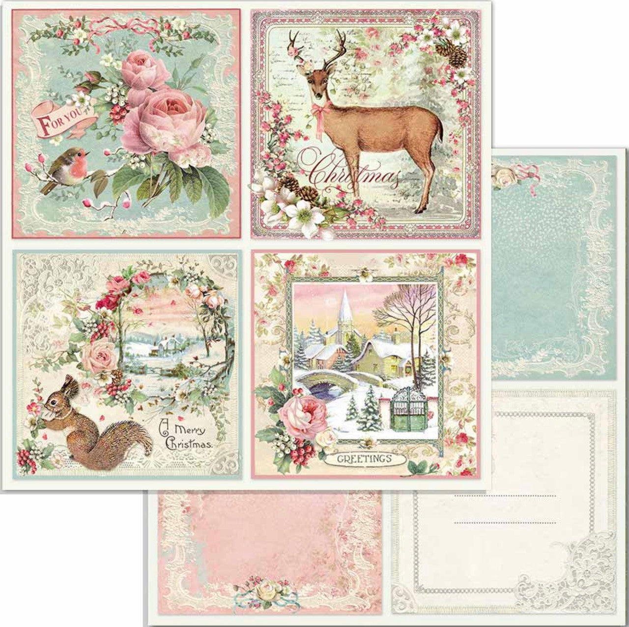 Stamperia Pink Christmas Double Faced Paper Pack 6” x 6”