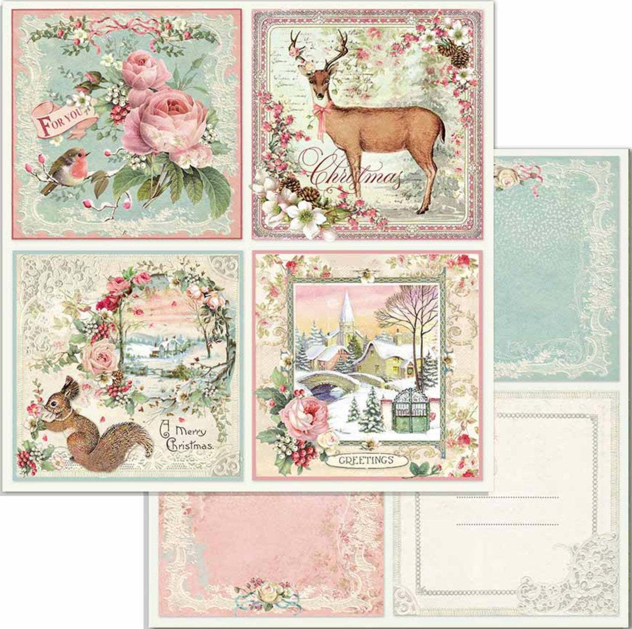Stamperia Paquete de papel de doble cara navideño rosa, 6" x 6"