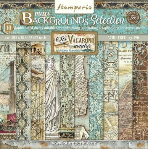 Stamperia Sir Vagabond Aviator Fondos Paquete de papel de 12" x 12"