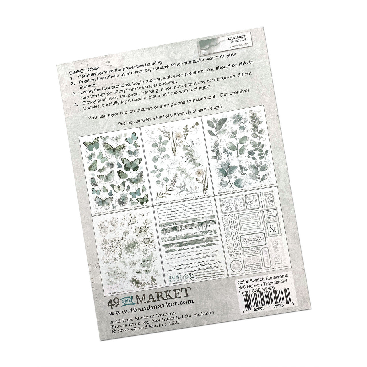 49 and Market Color Swatch Eucalyptus Rub-On Transfer Set