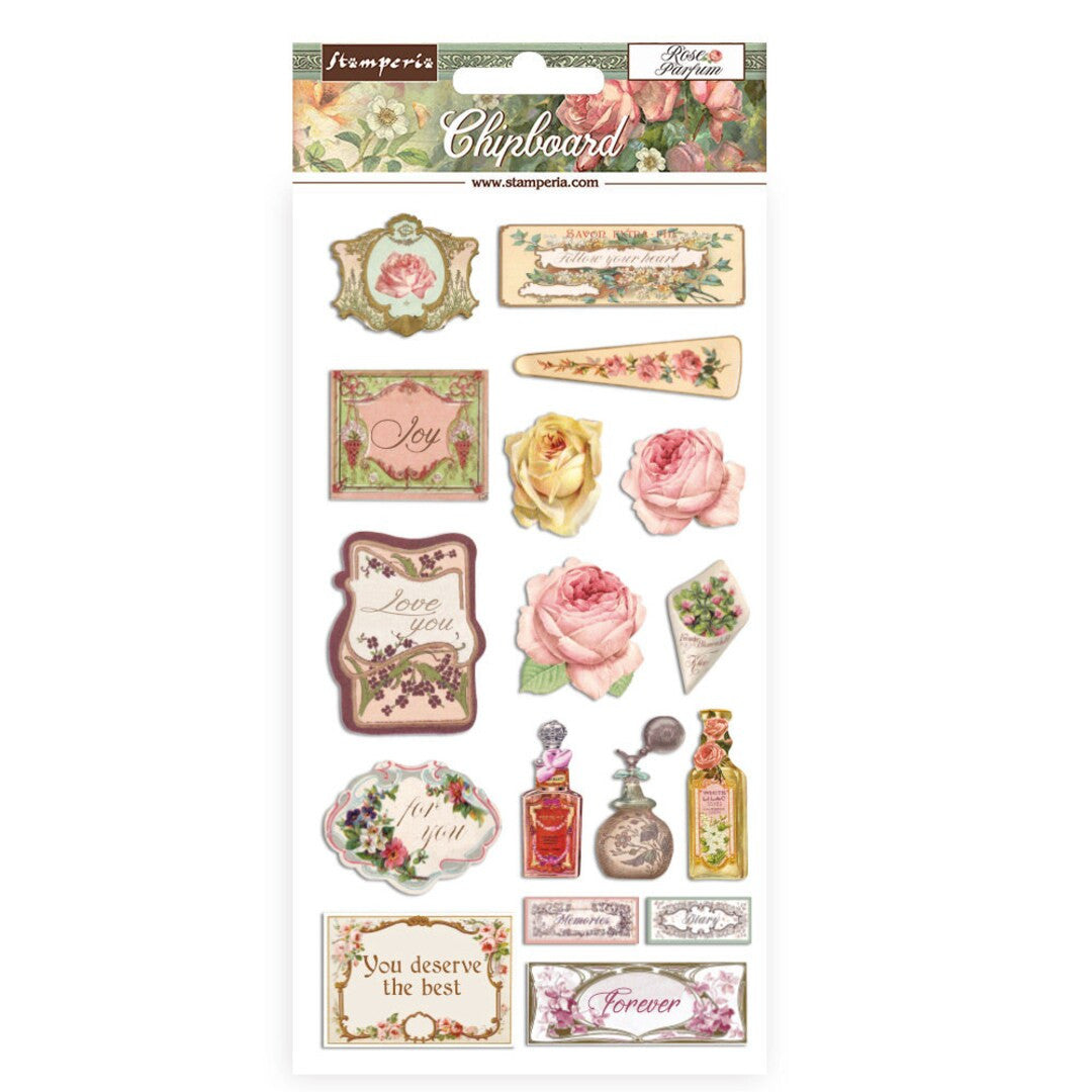 Perfume Stamperia Chipboard Rose