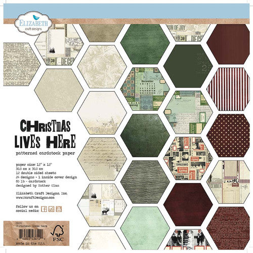 Elizabeth Craft Designs Christmas Lives Here Papieren pakket van 30 x 30 cm