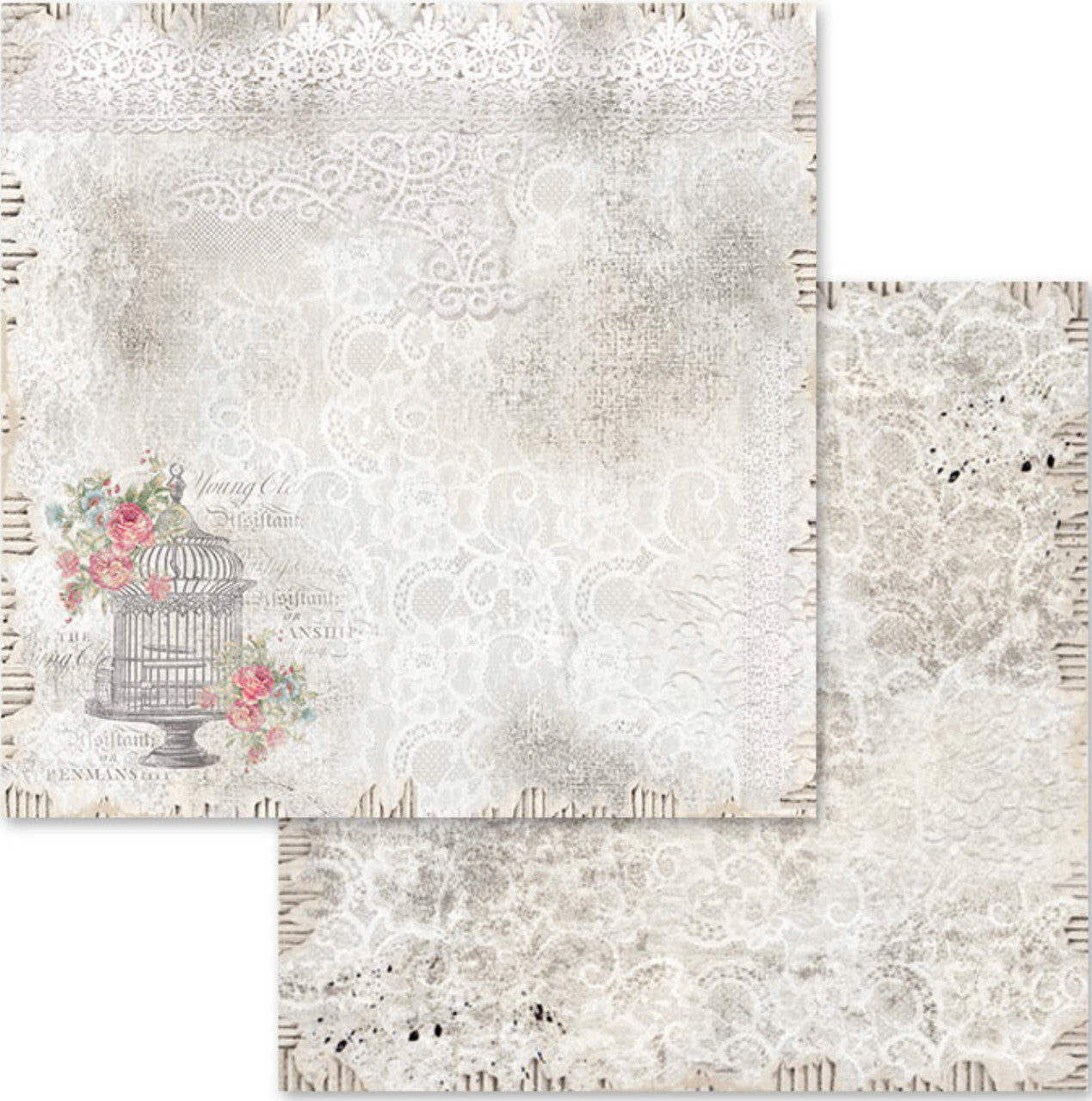 Paquete de papel Stamperia Rosas y Cordones 12" x 12"