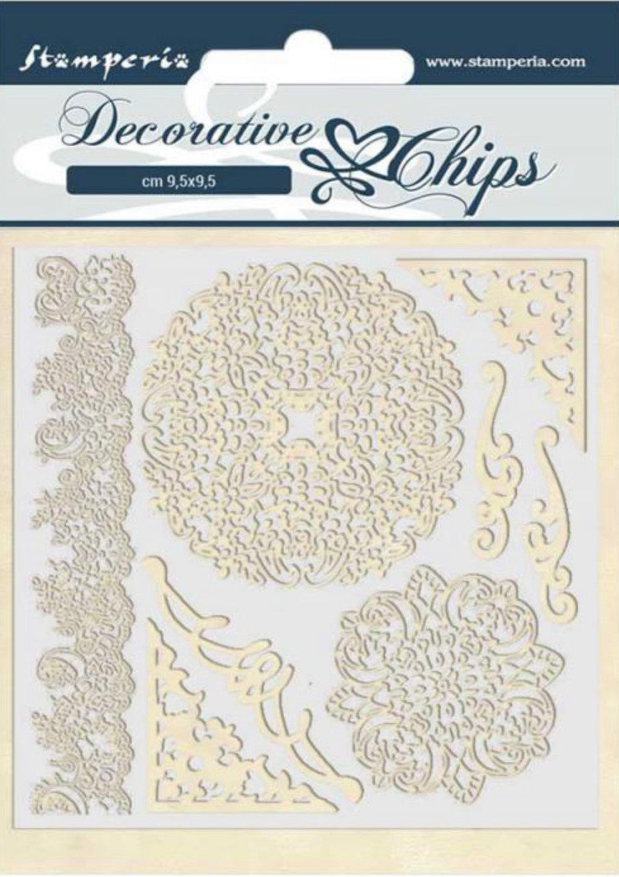 Stamperia Decorative Chips - Passion Laces and Corners